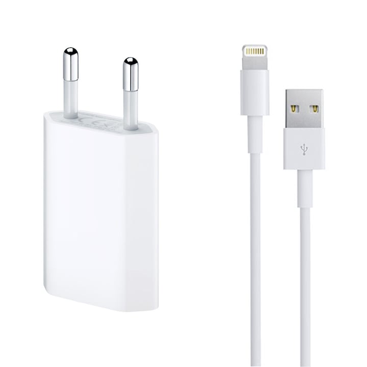 Мрежово зарядно устройство, No brand, 5V/1A 220V, + Кабел за iPhone 5/6/7, 1.0m, Бял