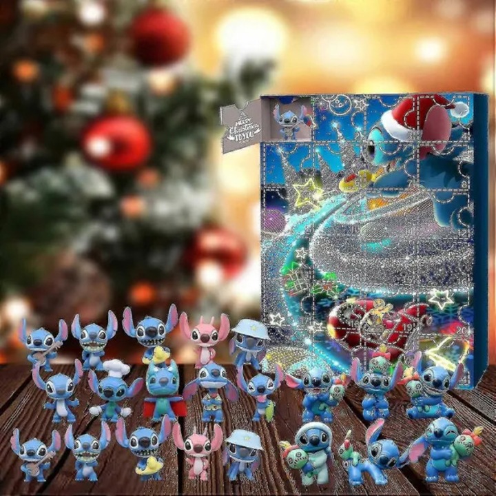 Адвент календар Lilo & Stitch PO-CJ-K0433-26-8-26-10675, 24 изненадващи фигурки орнаменти, син