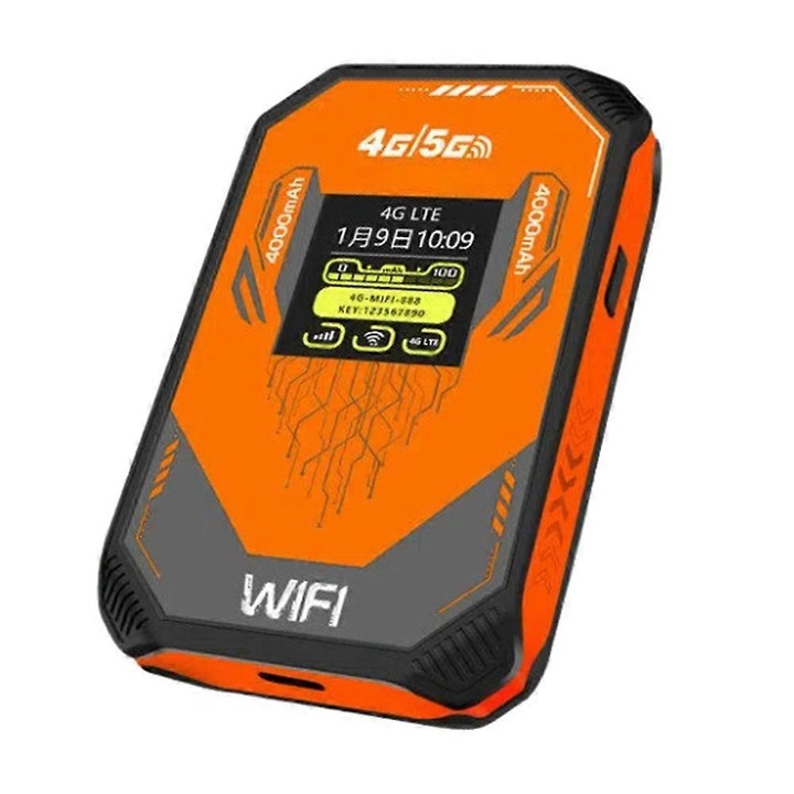 4G LTE E42-A116-E42-7698-CJ hordozható Wi-Fi router, 150 Mbps, 4000 mAh akkumulátor, SIM foglalat, narancssárga/szürke