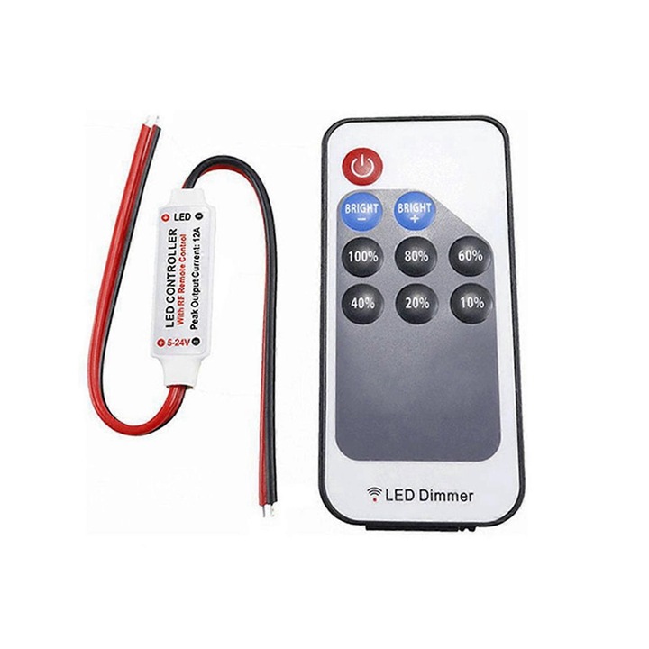 Set 5 Controlere LED Dimmer RF 9 Taste Alb Negru 5V-24V 6A 8m