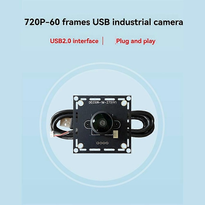 Модул камера USB FRU-CJK0424-260919-1321, 720p 1MP, 60 fps, широк ъгъл 160°, USB 2.0 plug-and-play (без драйвер), PCB платка, черен, USB кабел 1 м
