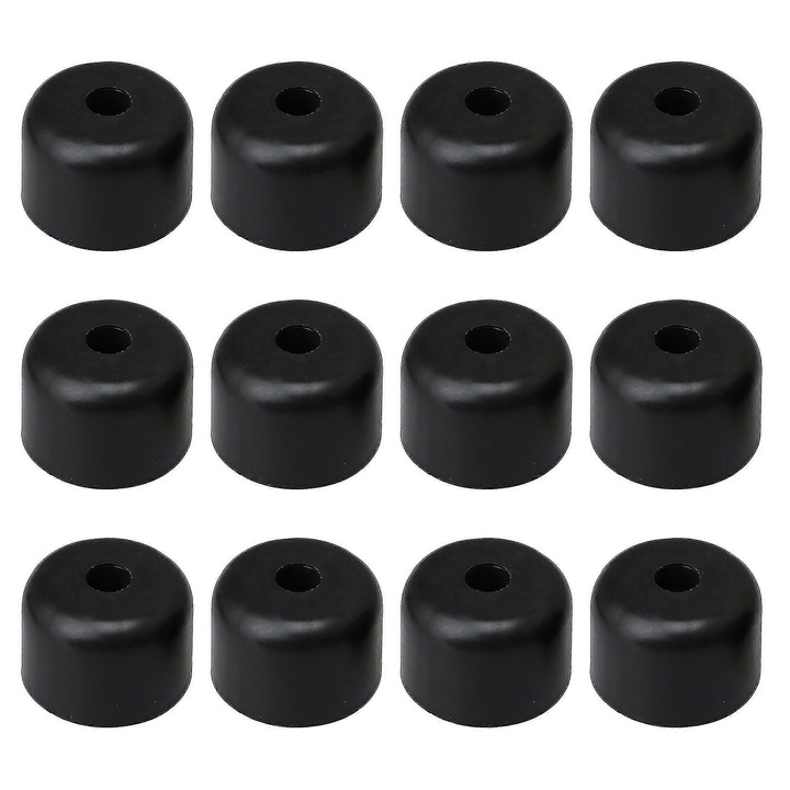 Set 12 picioruse rotunde mobilier plastic negru 5x3.5cm