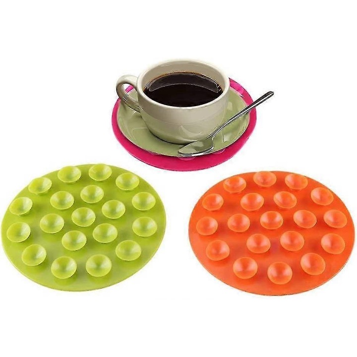 Set 2 suporturi antiderapante pentru farfurii si boluri, verde portocaliu, 10.5x2cm