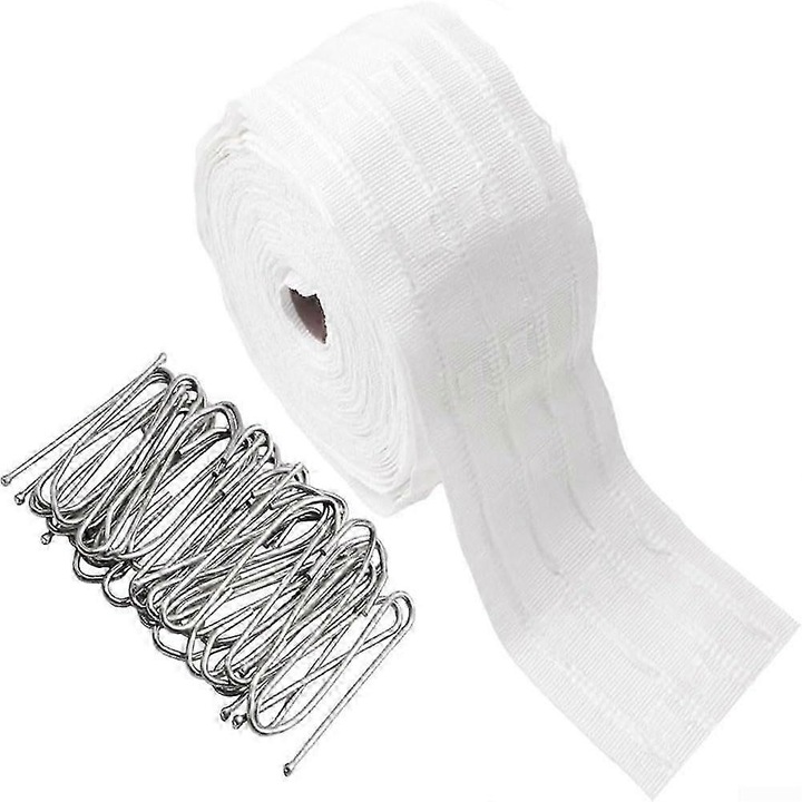 Banda pentru perdele 10m, 50 carlige, rezistenta, metal si material textil