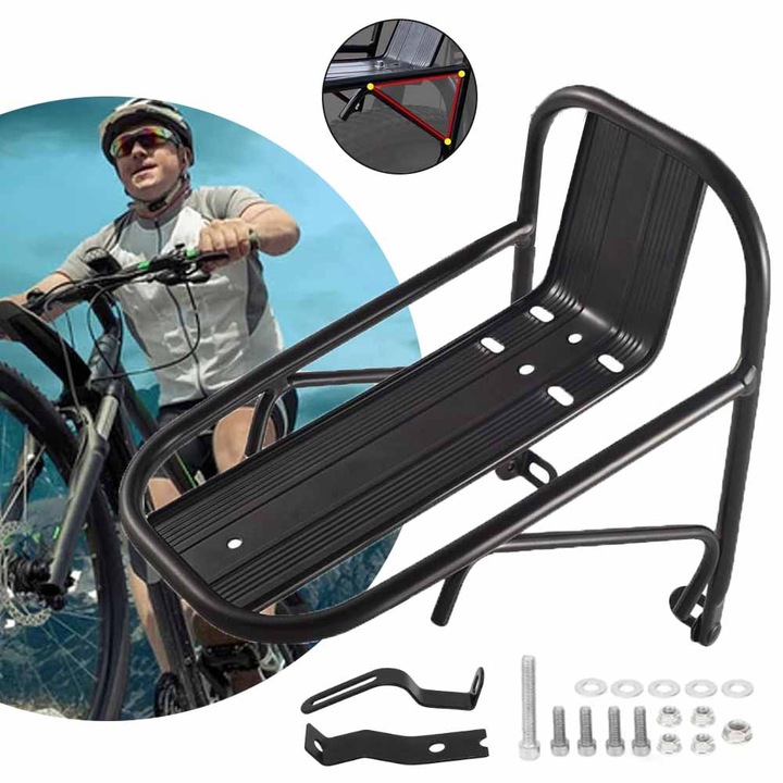 Portbagaj Frontal Pentru Bicicleta, Suport Pentru Bagaje Din Aliaj De Aluminiu, Suport Pentru Cosuri Laterale, Suport Pentru Cos, Rezistent Si Robust, Suport Triunghiular, Accesorii Bike