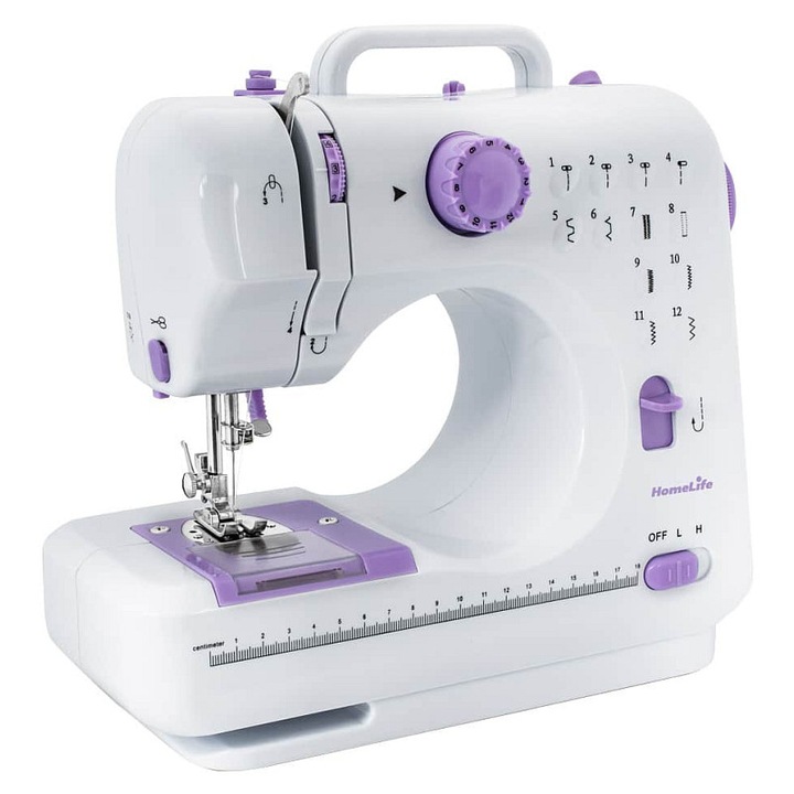 Masina de cusut HomeLife FASHION, 12 tipuri cusaturi, LED, 27x26x12cm