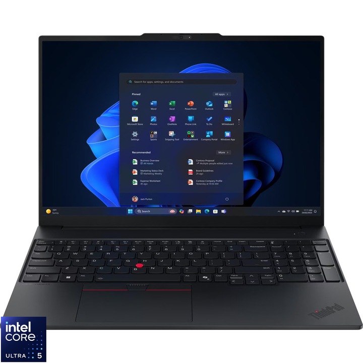 Laptop Lenovo 16'' ThinkPad E16 Gen 3, WQXGA IPS 120Hz, Procesor Intel® Core™ Ultra 5 135H (18M Cache, up to 4.60 GHz), 16GB DDR5, 512GB SSD, Intel Integrated Graphics, Win 11 Pro, Black