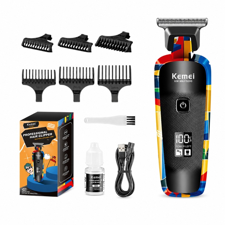 Masina de Contur Profesionala Kemei KM-MAX5090, 7000 RPM, Display LED, Incarcare Type C