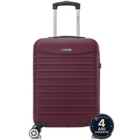 Troler cabina avion Quasar & Co.®, 55x38x21cm, bagaj de mana, troller cu fermoar antifurt, cifru, maner telescopic lung, geamantan cu 4 roti duble silentioase 360°, valiza ABS 2.8 mm, rezistent, 2 compartimente cu buzunar, 10kg, LINE, visiniu