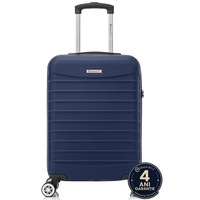 Troler cabina avion Quasar & Co.®, 55x38x21cm, bagaj de mana, troller cu fermoar antifurt, cifru, maner telescopic lung, geamantan cu 4 roti duble silentioase 360°, valiza ABS 2.8 mm, rezistent, 2 compartimente cu buzunar, 10kg, LINE, bleumarin
