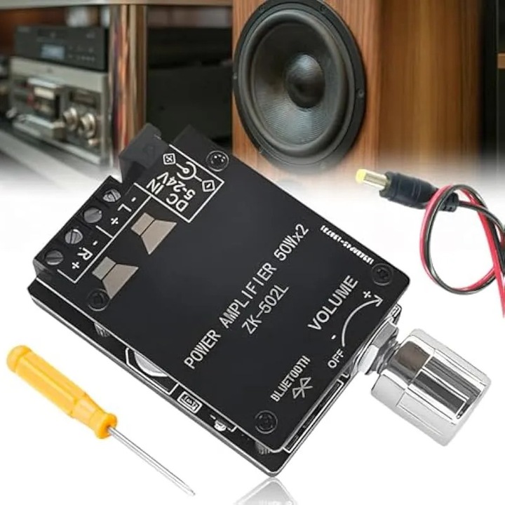 Bluetooth HiFi стерео усилвателна платка 2x50W, регулиране на басите и силата на звука, черна, мини