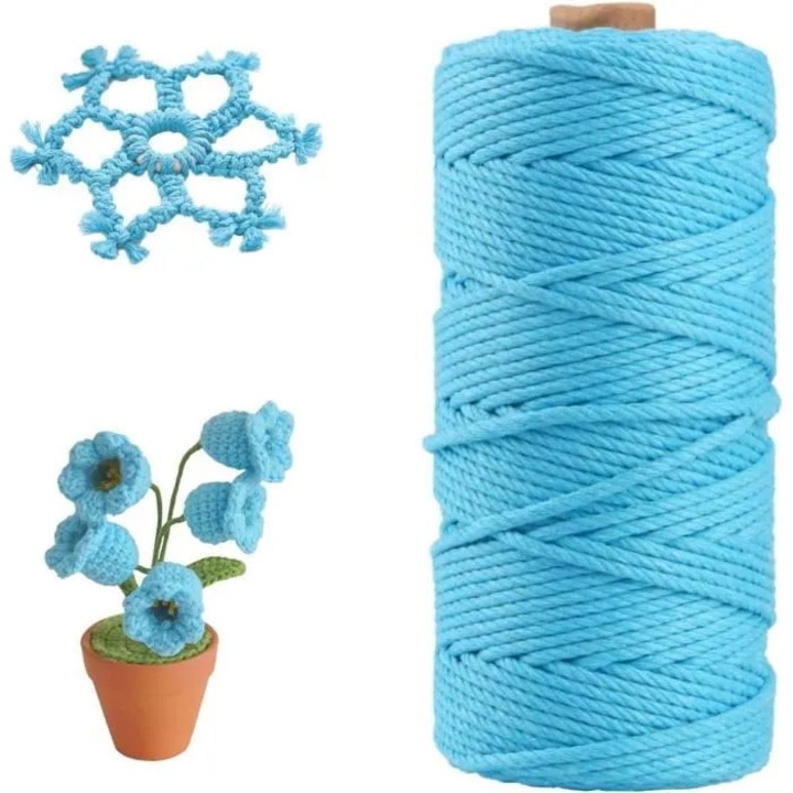 Sfoara macrame bumbac natural 3mmx100m albastru