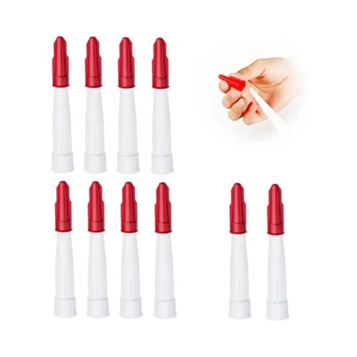 Set 10 duze si capace pentru etansare, plastic alb si rosu, 10.5x4.5cm