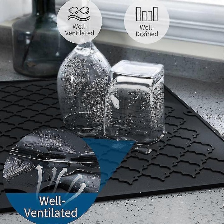 Covoras uscare vase silicon, negru, 40x230cm, rezistent la caldura, antiderapant
