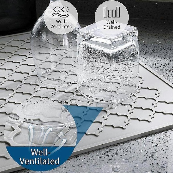 Covoras uscare vase silicon, rezistent caldura, gri, 40x230cm