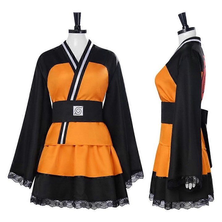 Costum cosplay kimono Naruto Uzumaki, set complet, alb portocaliu, XXXL