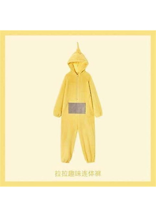 Pijamale femei salopeta galben fleece coral cu gluga maneca lunga
