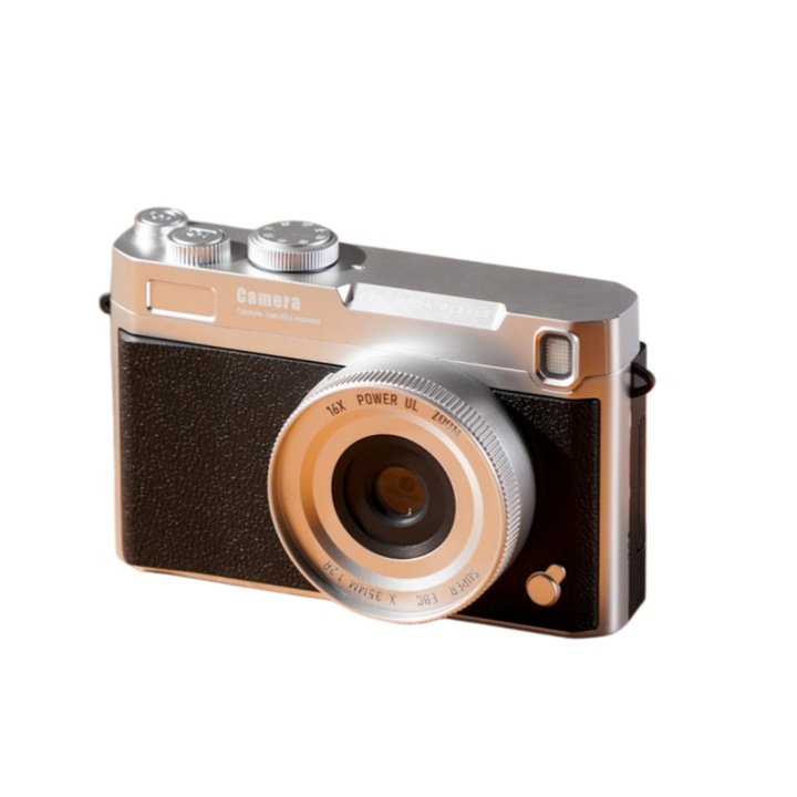HD digitális fényképezőgép retro megjelenéssel, 64 millió pixel, 16x digitális zoom, 2,8 hüvelykes oldalra kihajtható képernyő, autofókusz, LED vaku, fekete