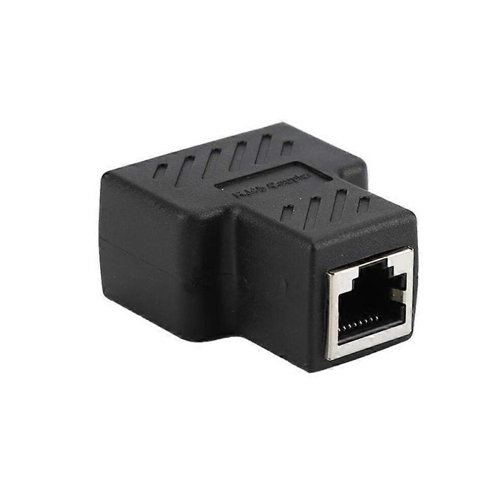 Splitter Ethernet RJ45, 1 la 2 porturi, aurit, negru, compact