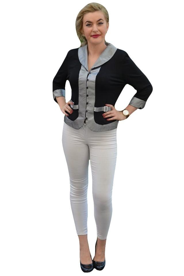 Bluza casual, maneca trei-sferturi,masura mare,D&J Exclusive, Negru/Alb