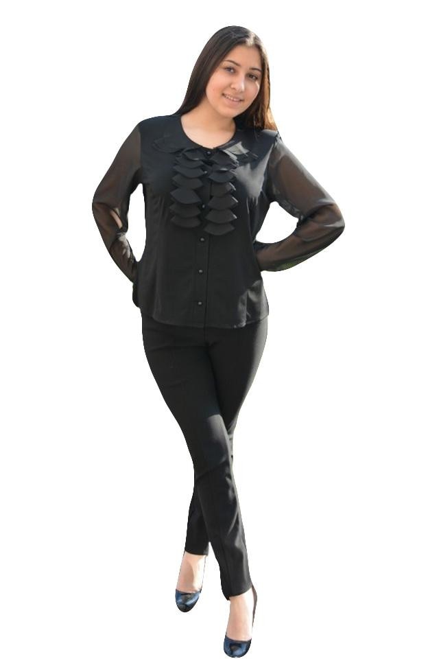 Bluza casual-eleganta cu nasturi si fodre aplicate in fata,masura mare,D&J Exclusive, Negru