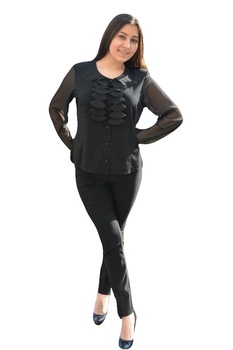 Bluza casual-eleganta cu nasturi si fodre aplicate in fata,masura mare,D&J Exclusive, Negru Bluza casual-eleganta cu nasturi si fodre aplicate in fata,masura mare,D&J Exclusive, Negru