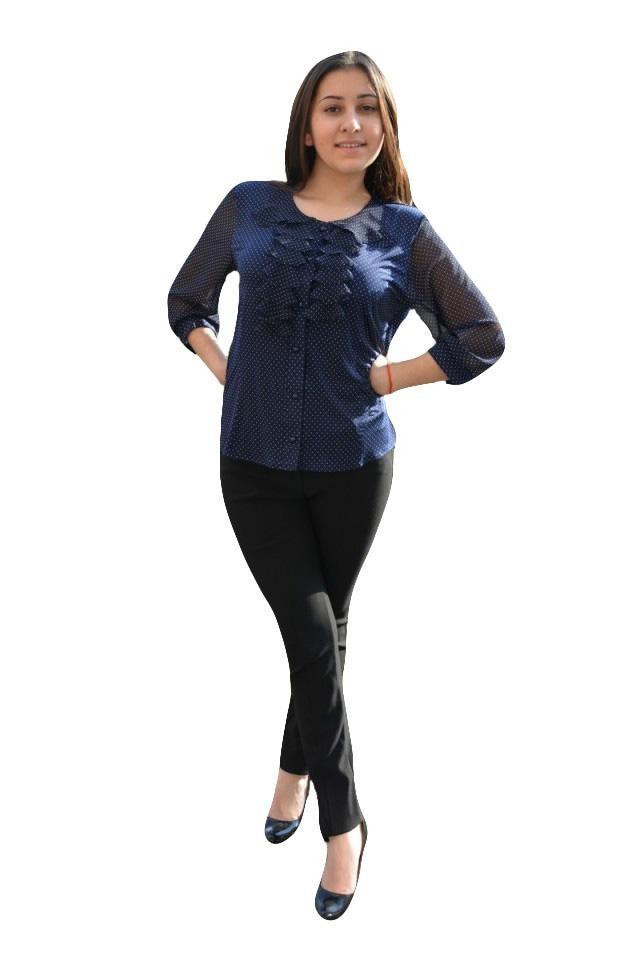 Bluza tip camasa cu buline si fodre in fata,masura mare,D&J Exclusive, Albastru marin