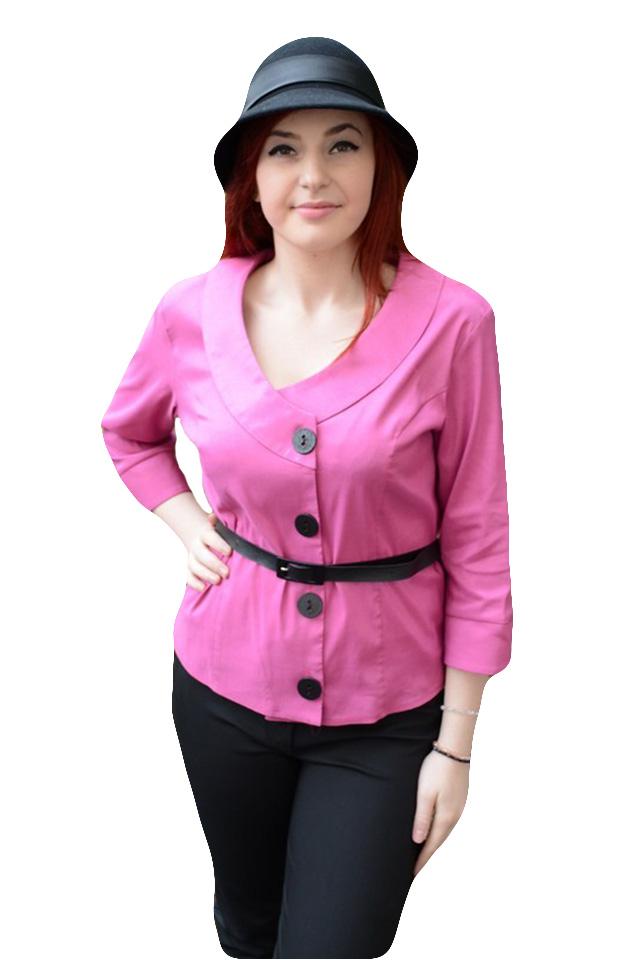 Bluza tip camasa cu curea in talie, masura mare,D&J Exclusive, Roz