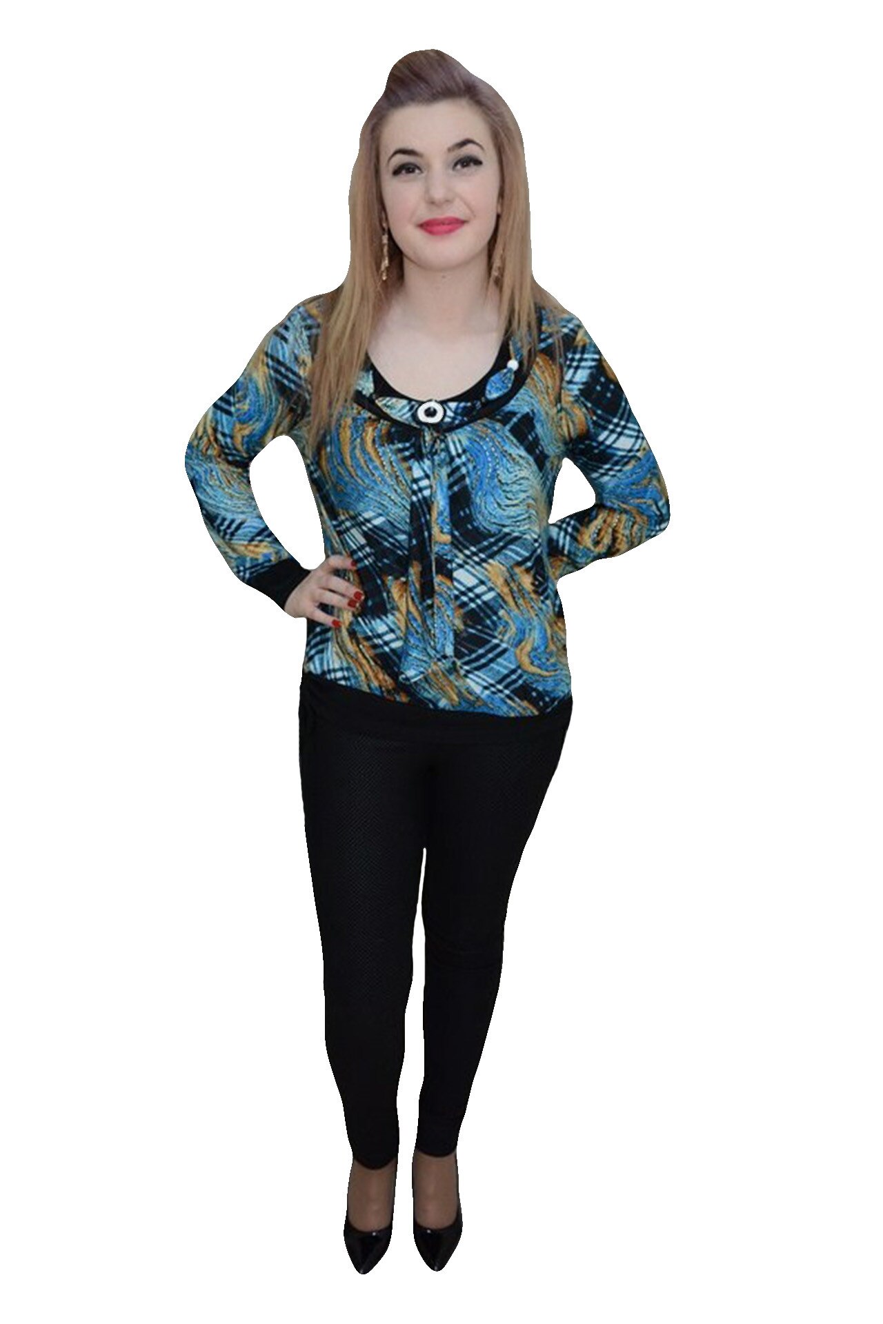 Bluza comoda cu imprimeu fashion , D&J Exclusive, Albastru