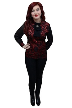 Bluza clasica cu dantela aplicata,masura mare,D&J Exclusive, Negru/Rosu Bluza clasica cu dantela aplicata,masura mare,D&J Exclusive, Negru/Rosu