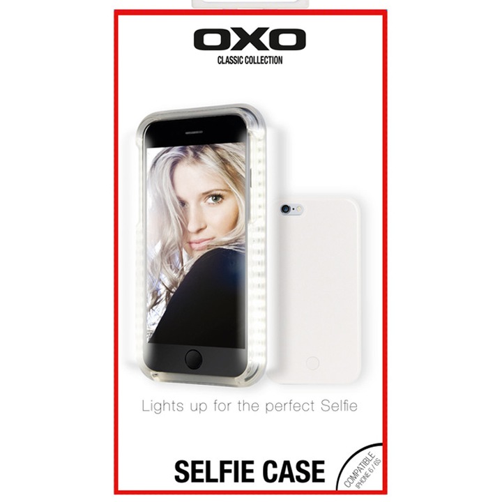 Твърд гръб за iPhone 6/6S ОХО с LED светлина за перфектно селфи, бял