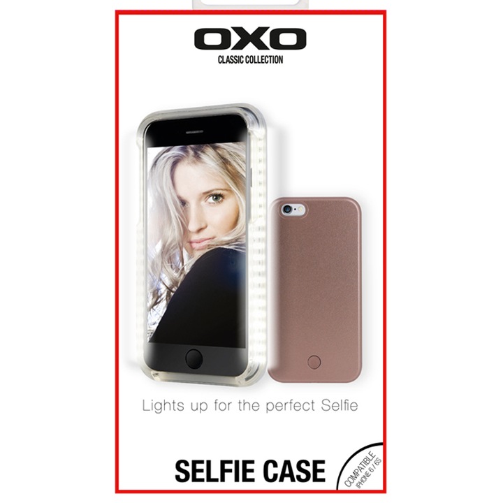 Твърд гръб за iPhone 6/6S ОХО с LED светлина за перфектно селфи, розово злато