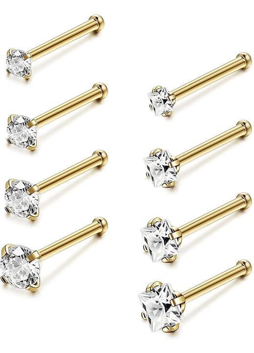 Set bijuterii piercing nas, YANYXR, 8 piese, multicolor, 1.5x2x2.5x3mm