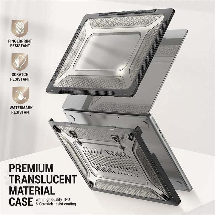 Husa laptop 16 inch, negru, 36.4x25.1x2.8cm, rezistenta la socuri, design hexagonal