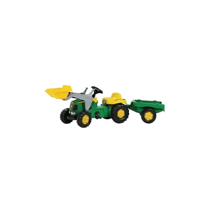 John Deere pedálos traktor homlokrakodóval és pótkocsival, rollyKid Rolly Toys R02311