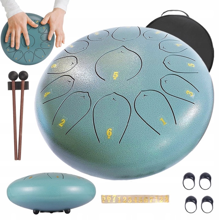 Toba Linguala Handpan 13 Note, Инструмент за медитация, Стомана, Син