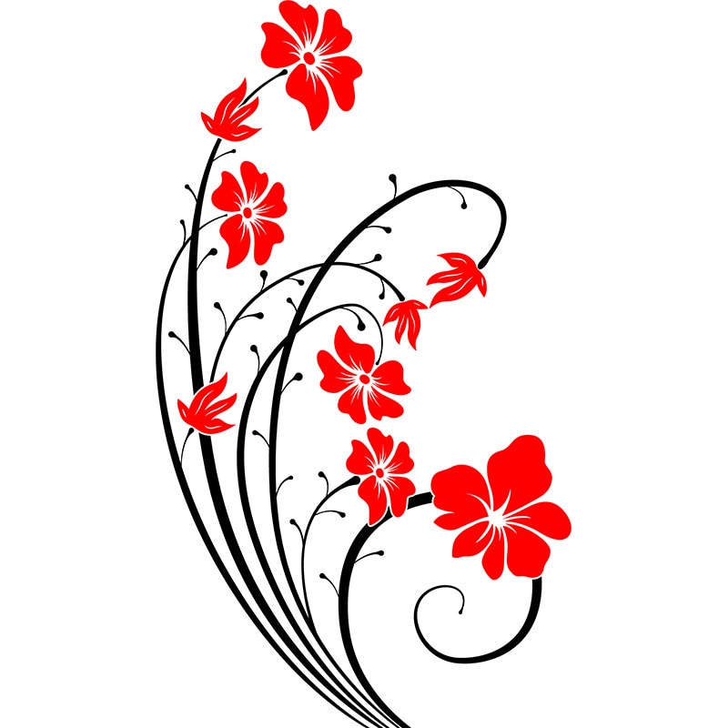 Sticker Decorativ - SMAER - Magic Flower - 70cm x 40cm - Negru & Rosu