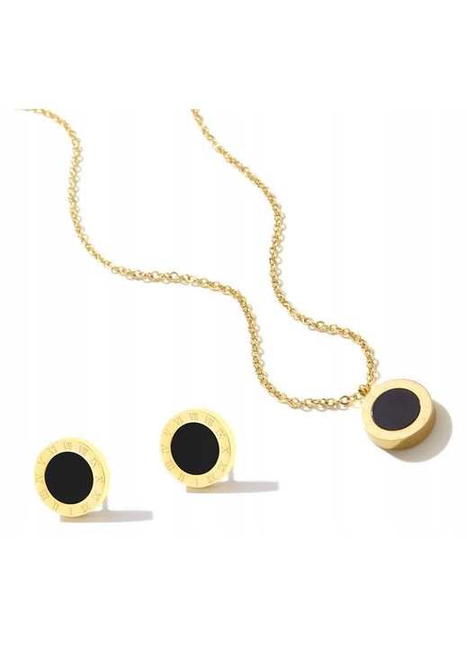 Set bijuterii Ttm Xuping, otel chirurgical, placat aur, negru, 42x1cm