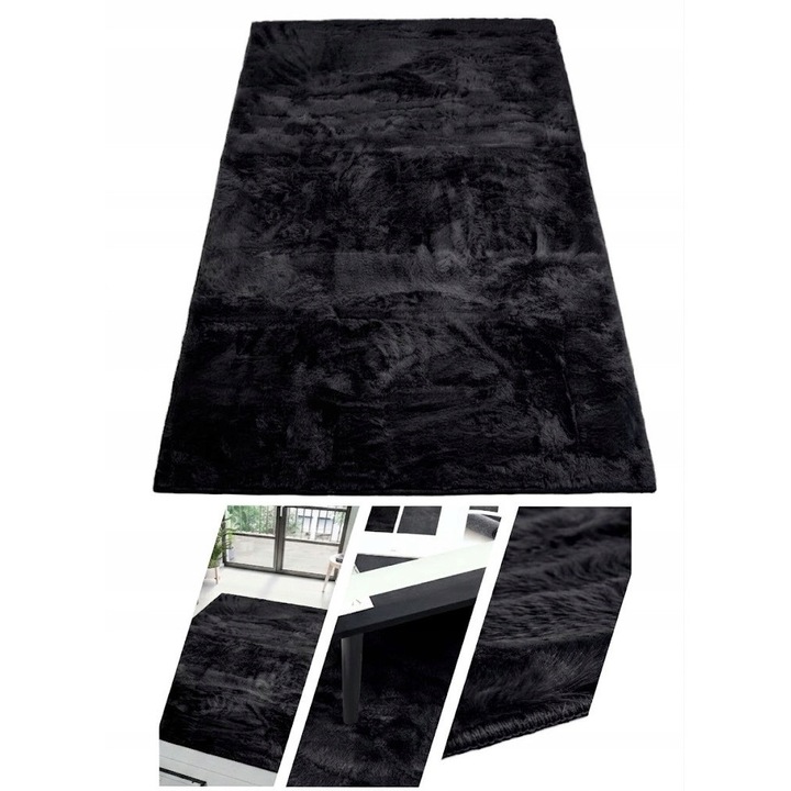 Covor moale antiderapant Elsimone Carpet Rabbit negru 80x120cm