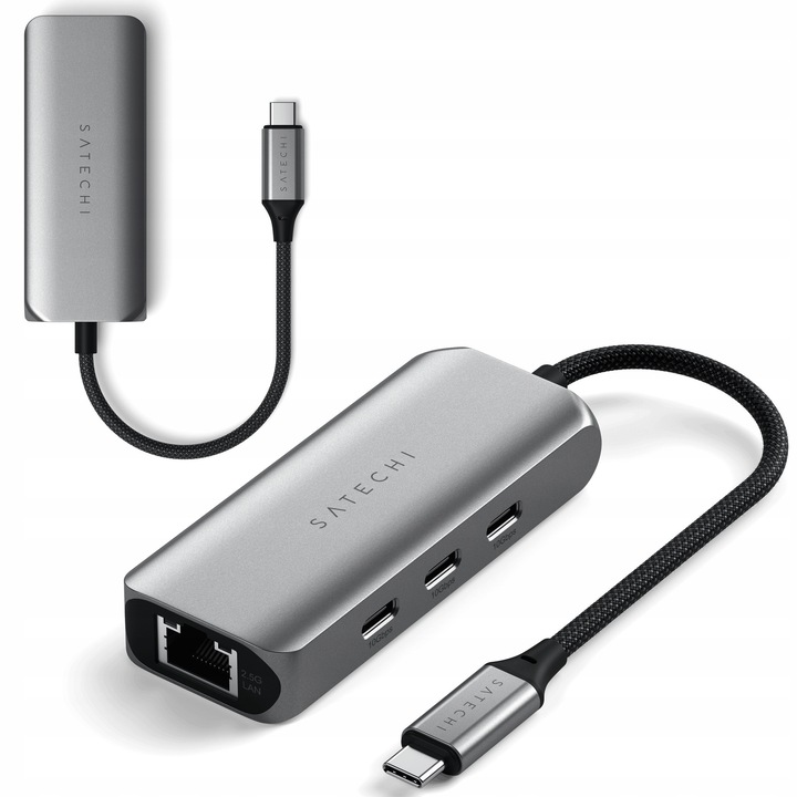USB-C хъб Satechi 4-в-1: 2x USB-A, 2.5Gb Ethernet, Space Gray