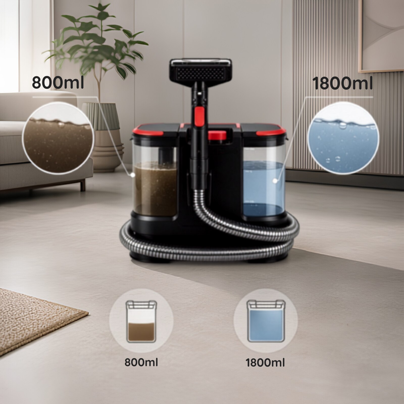 Aspirator cu spalare pentru casa si masina VarioShop®, pentru covoare, canapele si tapiterie, 800W, 17000 Pa, 2 rezervoare, furtun 1.5 m, duze incluse
