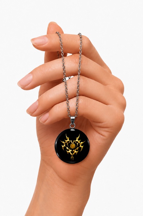 Colier Flame Heart cu strasuri, in cutie cadou, design contrastant, bijuterie unisex CLNs30
