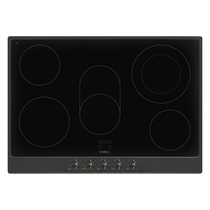 Стъклокерамичен плот за вграждане Smeg P875AO, 8600 W, 6 нива, 5 зони, Автоматично изключване при прегряване, Индикатор за остатъчна топлина, Антрацит