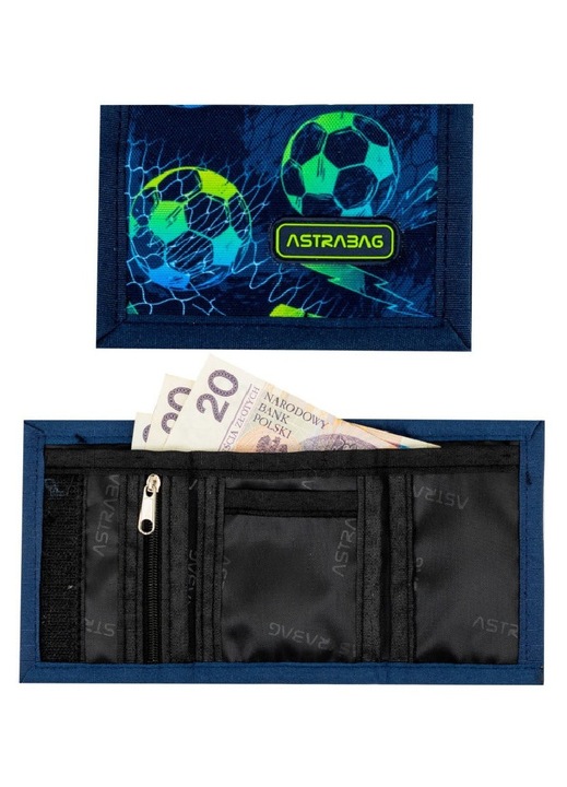 Портфейл за деца, Astra, класически тригъв, 25 x 11 см, многоцветен, сгъваем с вътрешни джобове, капак, затварящ се със силно велкро, голямо отворено отделение за банкноти, джоб за монети с цип, издръжлив полиестер