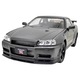 Nissan Skyline GT-R R34 Carbon Look Fém Die-Cast Autómodell 1/24 hanggal, fényekkel, nyitható ajtókkal és motorháztetővel