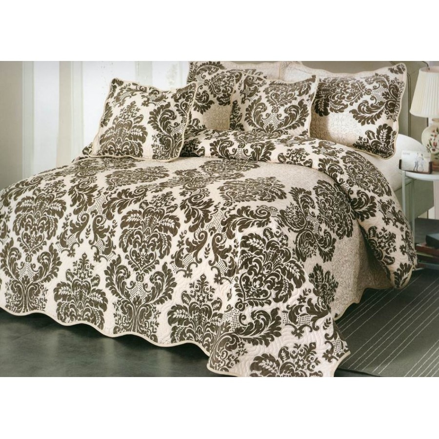 Set cuvertura matlasata 5 piese, bumbac, 230X250cm, maro semne regale ELA30