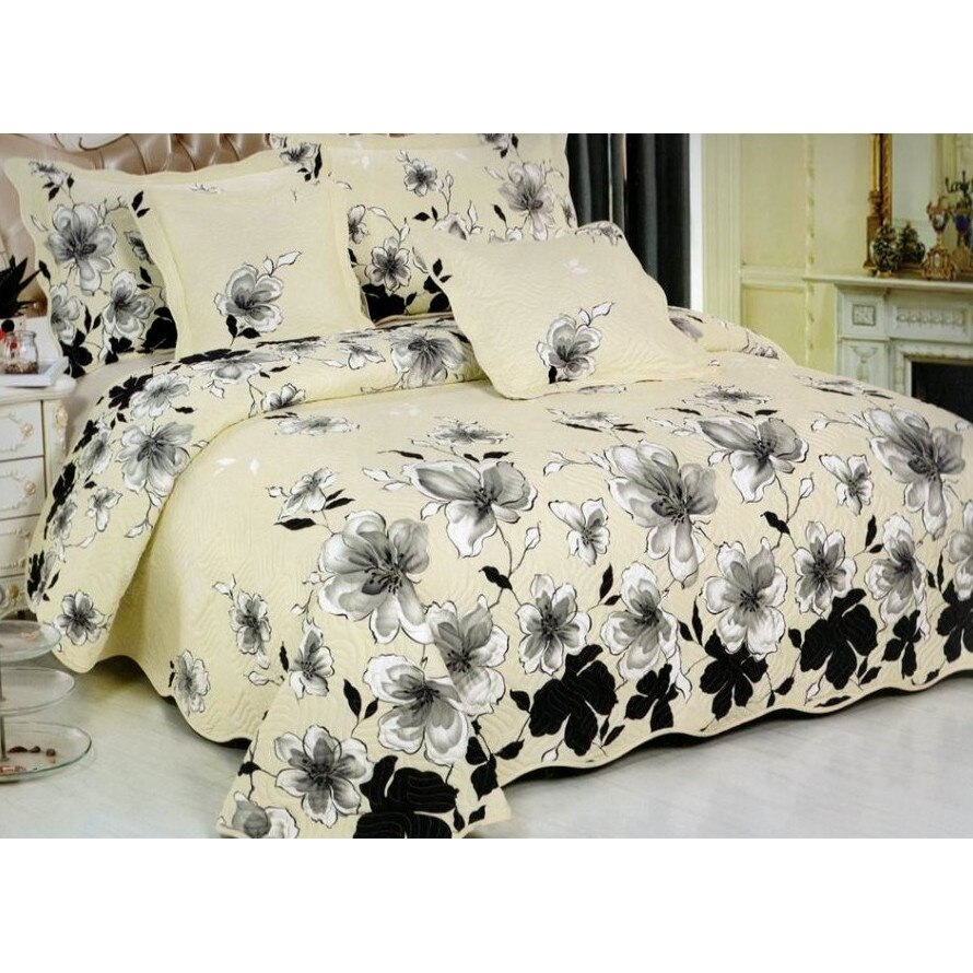 Set cuvertura matlasata 5 piese, bumbac, 230X250cm, galben/negru ELA17