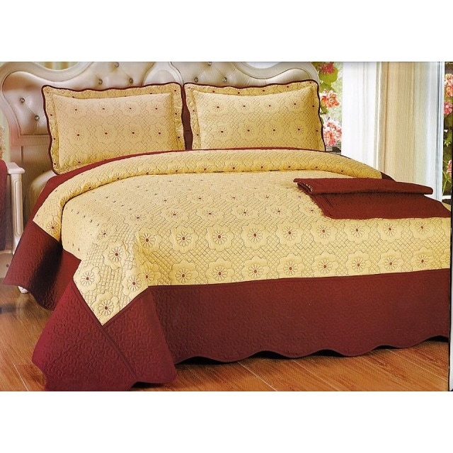 Cuvertura, pentru 2 persoane, 3 piese, bumbac, crem/visiniu, model Rita38