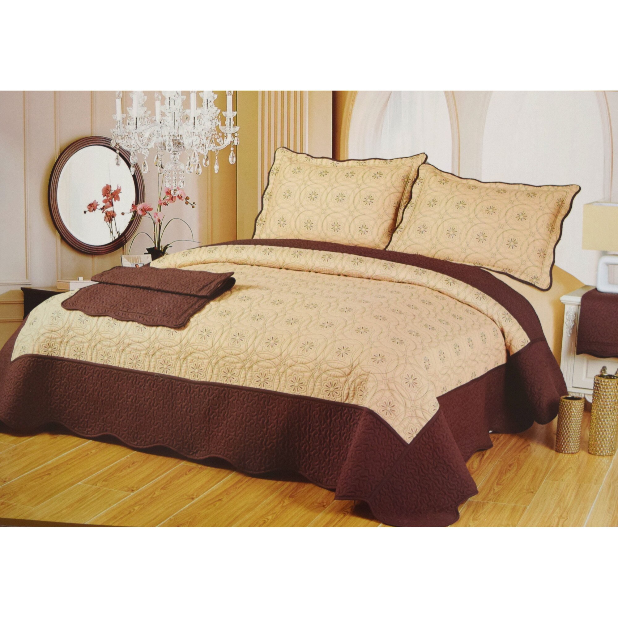 Cuvertura, pentru 2 persoane, 3 piese, bumbac, maro, model Rita30