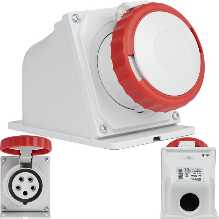 Priza industriala Aplicata, 3P+N+E, 16A, AC 380-415V, 6h, IP67 Gri / Rosu, 90x135 mm, Fanton Italia